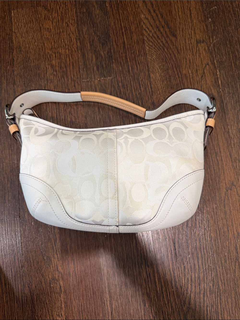 Coach Signature Canvas Shoulder Bag with Tan Accent